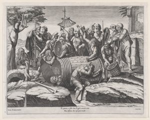 罗马的辉煌》（Speculum Romanae Magnificentiae）：桶中的马库斯-阿蒂利乌斯-雷古勒斯，16世纪末 作者 黛安娜·曼图亚纳