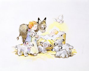 马槽周围的驴和羔羊