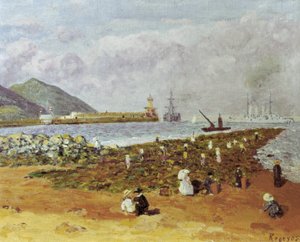 La escollera（断路器或防波堤）。 Dario de Regoyos (1875-1913) 的绘画。 布面油画。 西班牙印象派。 位于巴塞罗那的蒙特塞拉特 Monistrol 博物馆。