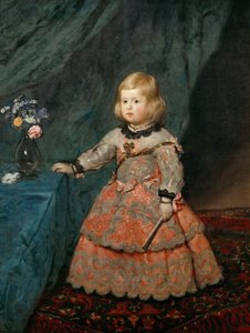 巴洛克风格:玛格丽特-特蕾莎(1651-1673)身着粉色礼服的肖像》，贝拉斯克斯，迭戈（1599-1660），约1653。布面油画