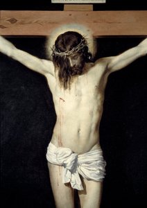 基督钉死细节。 Diego Rodriguez de Silva y Velasquez (1599-1660) 的绘画 作者 迭戈委拉斯开兹