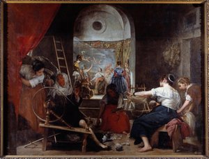 the spinners or the fable of Arachne Painting by Diego Rodriguez de Silva y Velasquez (1599-1660), c. 1653. Sun. 2,2x2,89 m Madrid, Musee du Prado - The spinners or The fable of Arachne. Painting by Diego Rodriguez de Silva y Velazquez (Velasquez 作者 迭戈委拉斯开兹