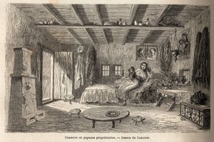 A house of owner peasants, in the vicinity of Orezu (Walachia region, Romania). Engraving to illustrate the voyage from Paris to Bucharest, by Lancelot, draftsman, in 1860, published in “Le tour du monde, nouveau journal des voyages”, under the direction o 作者 Dieudonne Auguste Lancelot