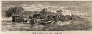 多瑙河上的一个磨坊村，由兰斯洛特绘制，用于说明 1860 年维克多·杜鲁伊 (Victor Duruy) 从巴黎到布加勒斯特的旅程。雕刻在“世界之旅”中，由爱德华·查顿 (Edouard Charton) 编辑
