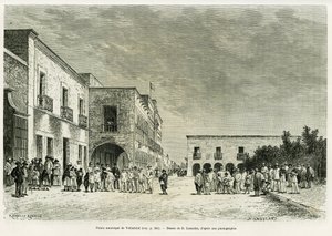 巴亚多利德市政厅。兰斯洛特为说明 "Ma last expedition au Yucatan "的故事而绘制的版画，作者是Desire Charnay，载于《le tour du monde 1887》，导演是Edouard Charton（1807-1890），Hachette，巴黎。