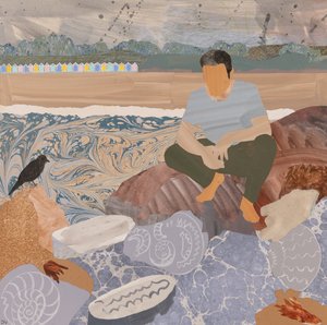 海滩小屋和化石（拼贴画） 作者 