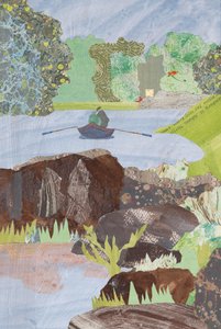 在苏格兰钓鱼，泰河，2023 年（拼贴画） 作者 