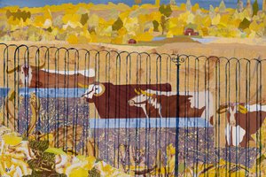 口渴的长角牛，炎热的夏天（拼贴画） 作者 