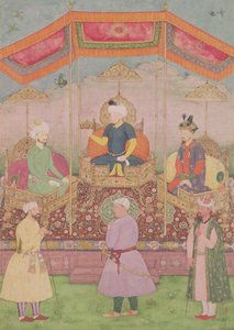 莫卧儿皇帝巴布尔和他的儿子，Humayan，印度缩影，来自拉贾斯坦邦，16世纪 作者 迪普·钱德
