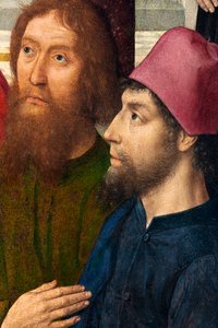教区教堂（圣彼得教区教堂）。画作。最后的晚餐。德克-布茨。1464-1468.细节。中央面板。 作者 迪克·布特斯