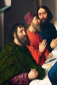 教区教堂（圣彼得教区教堂）。画作。最后的晚餐。德克-布茨。1464-1468.细节。中央面板。 作者 迪克·布特斯
