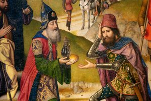 教区教堂（圣彼得教区教堂）。画作。最后的晚餐。德克-布茨。1464-1468.细节。左侧面板。 作者 迪克·布特斯