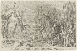 英戈尔施塔特的帝国营地，1546 年
查理五世的胜利（系列标题）
Divi Caroli.V.imp.opt.max.victoriae,ex multis praecipuae（丛书名） 作者 weduwe Hieronymus 公鸡（可能）