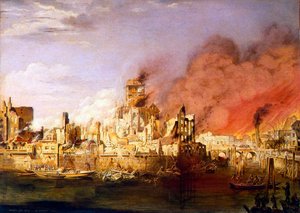 1842年5月5日的汉堡大火》。    作者 Ditlev Martens