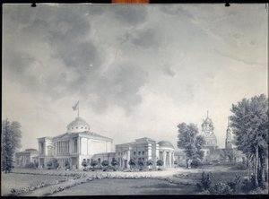 莫斯科奥斯坦金诺宫景观 - 德米特里·尼基福罗维奇·马丁诺夫 (1826-1889) 的作品，纸上铅笔 作者 德米特里·尼基福罗维奇·马丁诺夫
