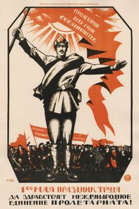5月1日是劳动节。 无产阶级的国际团结万岁！ - Moor, Dmitri Stachievich (1883-1946) - 1920 - 彩色石版画 - 107x71 - 俄罗斯国家图书馆，莫斯科