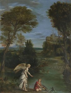 与Tobias的鱼群景观，约1615年（铜上油） 作者 多梅尼奇诺