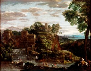 埃及的飞行风景画 多梅尼科·赞皮耶里 (Domenico Zampieri dit Il Domenichino) (1581-1641) 约 1620 年作画。 太阳。 165x202 厘米巴黎，卢浮宫博物馆 - 飞入埃及的风景，由 Domenico Zampieri 又名 Il Domenichino（1581-1641 年）绘制。 布面油画
