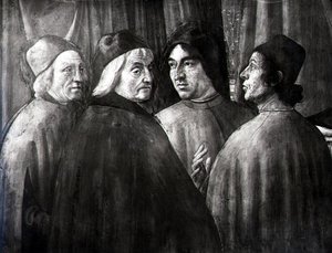 撒迦利亚在圣殿，男性群体的细节 作者 多梅尼科·吉兰达约（Domenico Ghirlandaio）