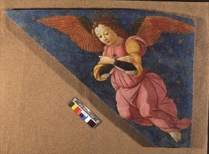 天使，菲格莱恩祭坛画的面板（壁画）。 作者 Domenico (车间) Ghirlandaio