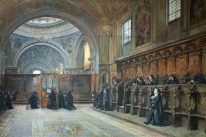 圣玛丽·多纳雷吉娜·诺瓦教堂的唱诗班，十九世纪下半叶（布面油画） 作者 多梅尼科·巴塔利亚（Domenico Battaglia）