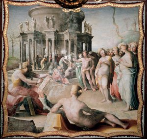 Zeuxis（或 Zeuxippos，赫拉克利的希腊画家，公元前 464-398 年）为克罗托内的赫拉神庙画了海伦的肖像。 Domenico Beccafumi (1486-1551) 的绘画