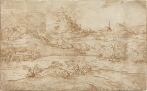 牧羊人驱赶狼的景观 作者 多梅尼科·坎帕尼奥拉（Domenico Campagnola）