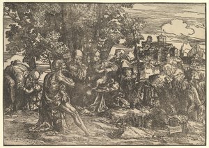 玛丽带着婴儿坐在树下，左边是约瑟夫，右边是圣杰罗姆，圣...，1517。