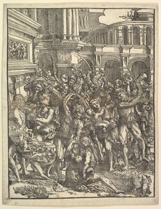 1517年，无辜者大屠杀，右边是一群攻击妇女和...的男性人物。 作者 多梅尼科·坎帕尼奥拉（Domenico Campagnola）