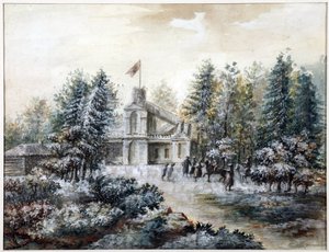 Pavillon de chasse Crack，巴甫洛夫斯克 - 巴甫洛夫斯克的克拉克房子 - Domenico Felice Lamoni（1745-1830）。 纸本水彩和白色，1778 年后。圣彼得堡历史国家博物馆