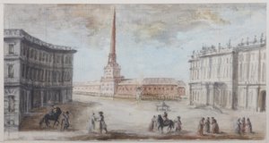 圣彼得堡的宫殿广场 - Domenico Felice Lamoni (1745-1830)。 纸本水彩和白色，1780 年代末。 圣彼得堡历史国家博物馆