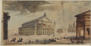 The Saint Petersburg Imperial Bolshoi Kamenny Theatre - Domenico Felice Lamoni (1745-1830). Watercolour and white colour on paper, before 1783. State Museum of the History of Saint Petersburg