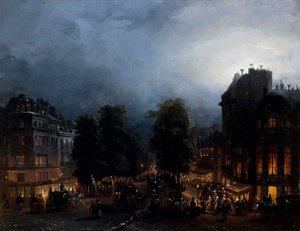 多梅尼科-费里的《伊塔利亚大道夜景》（1835 年 作者 多梅尼科·费里（Domenico Ferri）