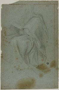 带垂褶的男性坐像与书本（正面）；两名坐着的女性与左手素描（背面）