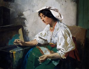 缝纫女孩 作者 多梅尼科·印度诺（Domenico Induno）