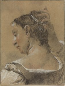 一个年轻女人在整理她的头发 作者 多梅尼科·马吉托（Domenico Maggiotto）