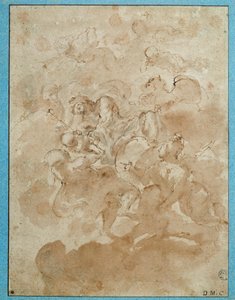 朱庇特将巴克斯托付给墨丘利的画作，多米尼克-卡努蒂(1620-1684)用棕色水洗和血迹绘制，巴黎。卢浮宫博物馆