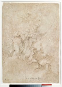 木星将巴克斯委托给多梅尼科·卡努蒂（Domenico Canuti，1620-1684 年）巴黎用棕色水洗和血液绘制的 Mercure Drawing。 卢浮宫