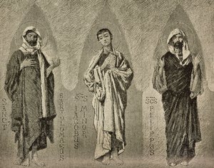 圣徒巴塞洛缪、小雅各布和菲利普，多梅尼科-莫雷利为意大利阿马尔菲大教堂的马赛克创作的漫画，P-斯科佩塔绘制，雕刻自《意大利画报》第42期，10月10日 作者 Domenico Morelli