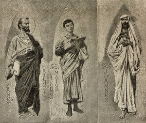 圣保罗、詹姆斯大帝和约翰，多梅尼科·莫雷利为意大利阿马尔菲大教堂的马赛克创作的漫画，由 P Scoppetta 绘制，来自 L