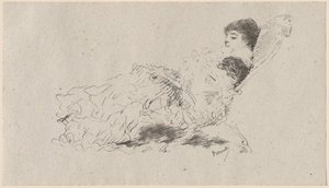 艺术家的女儿埃莱奥诺拉躺在躺椅上 作者 Domenico Morelli