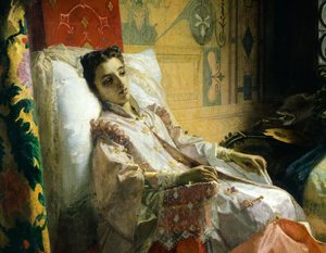 托尔夸托·塔索 (Torquato Tasso) 阅读《解放耶路撒冷到埃莱奥诺拉·德埃斯特》，多梅尼科·莫雷利 (Domenico Morelli)，细节 作者 Domenico Morelli