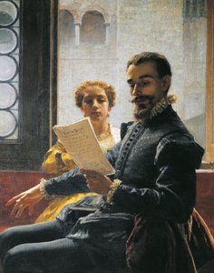 托尔夸托·塔索 (Torquato Tasso) 阅读《解放耶路撒冷到埃莱奥诺拉·德埃斯特》，多梅尼科·莫雷利 (Domenico Morelli)，细节 作者 Domenico Morelli