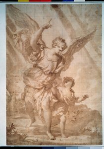 "守护天使" 钢笔画，多梅尼科-皮奥拉（1627-1703 年），莫斯科普希金博物馆