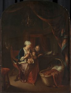 一位母亲给她的孩子乳房 作者 Gerard Dou（复制后）