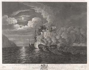1782 年 12 月 12 日，英国皇家海军 "调解人 "号在费罗尔附近海域航行 作者 Dominic Serres
