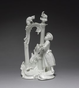 宁芬堡瓷器厂制作的带猫的女孩图，约1770年（瓷器 作者 多米尼库斯（At ..）奥利切克
