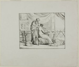 德农指导一名年轻女子在石版画石上作画 作者 多米尼克·万提·德农（Dominique Vivant Denon）