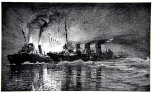 HMS Broke撞击德国驱逐舰，来自Gordon S. Maxwell，1920年的“海军前线”插图