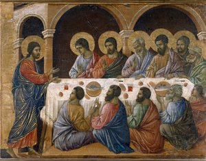 The Passion of Christ - Back of the altarpiece. Oil on panel 作者 杜乔·迪·博尼塞尼亚